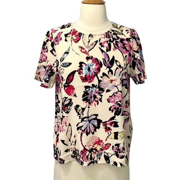 ICHI Short Sleeve Blouse Women's Size 34 / XS Floral Viscose Multicolor - Picture 1 of 8